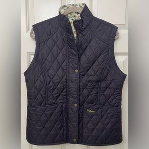 Barbour Diamond Quilted Vest in Navy Blue with Floral Lining